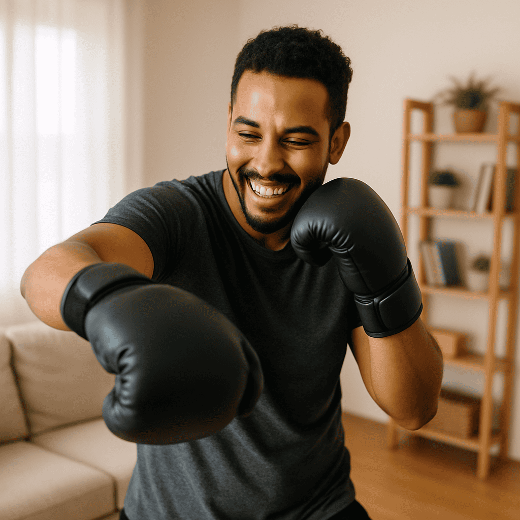 Person enjoying home boxing workout