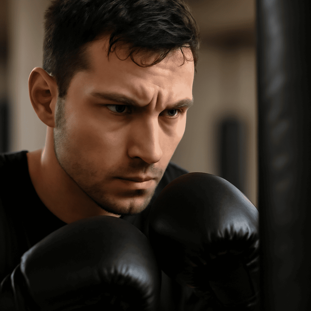someone focused on hitting the bag